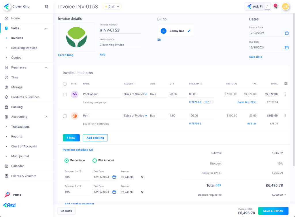 Fiskl invoicing screenshot